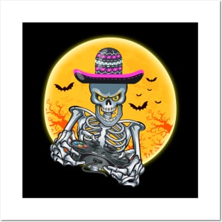 Halloween Gamer Gift Skeleton Posters and Art